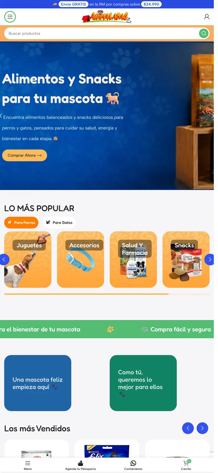 Tienda online Animaladas vista en el celular